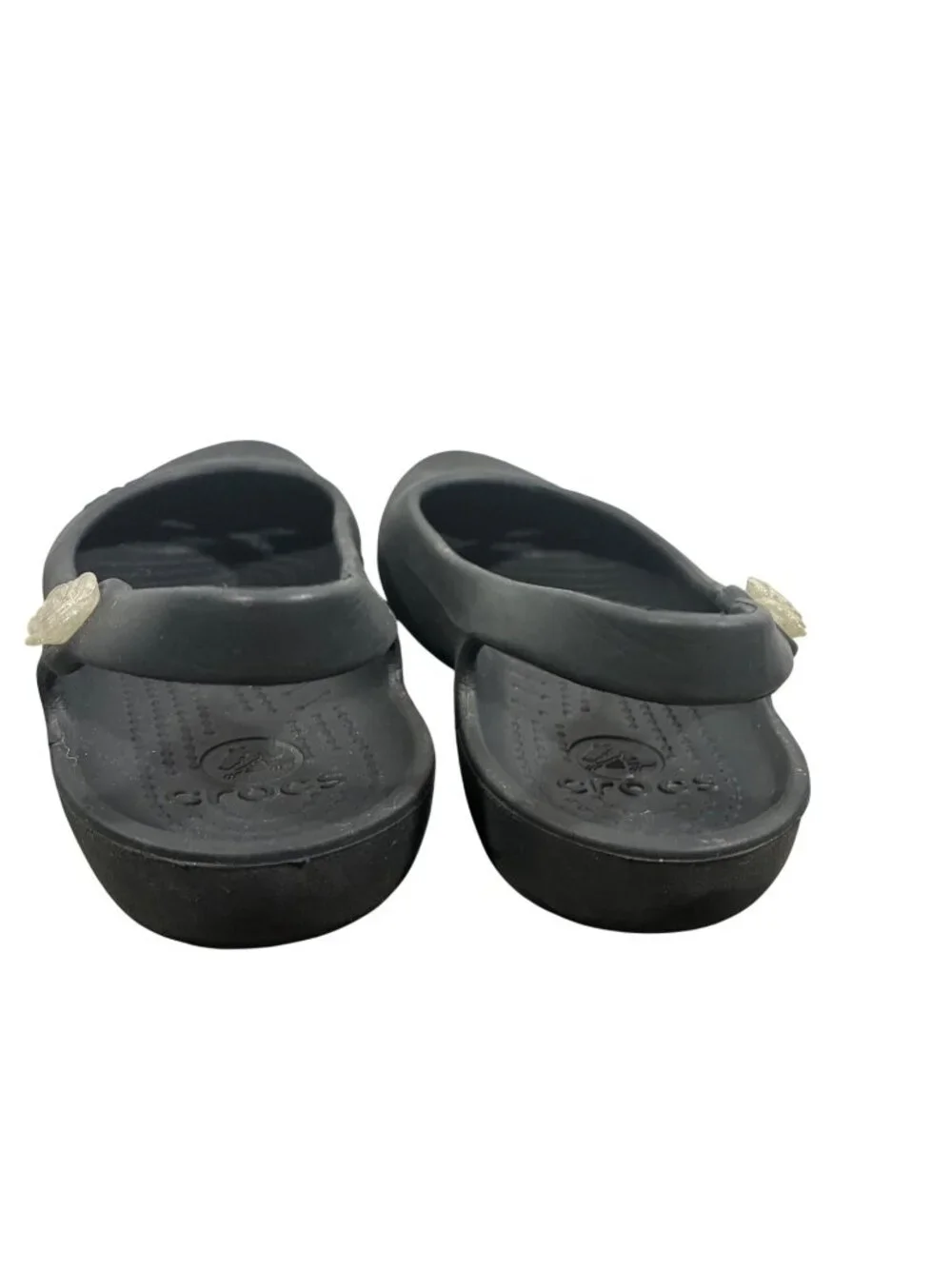 Crocs Jayna Black Slingback Flats Womens Size 7 Rubber Rose Detail Comfortable